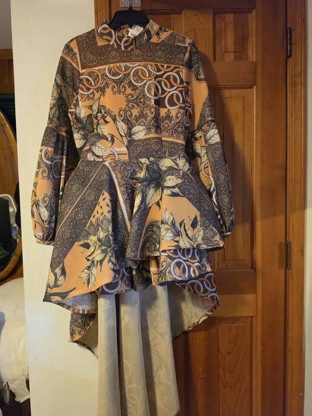 AKIRA Mustard Yellow & Brown Paisley High-Low Dress Size M - Picture 2 of 16